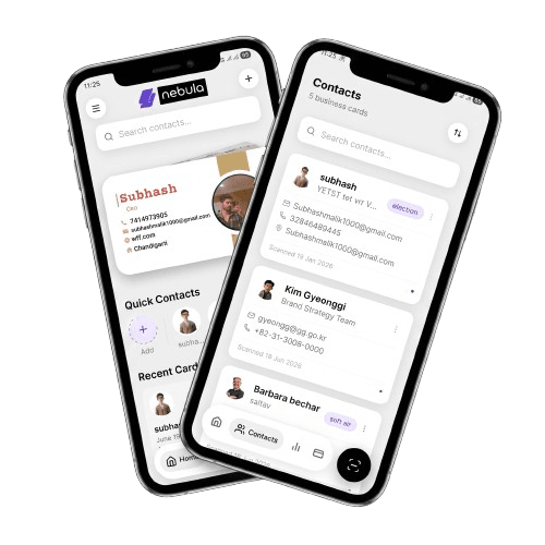 Nebula app — contacts and scanning screens